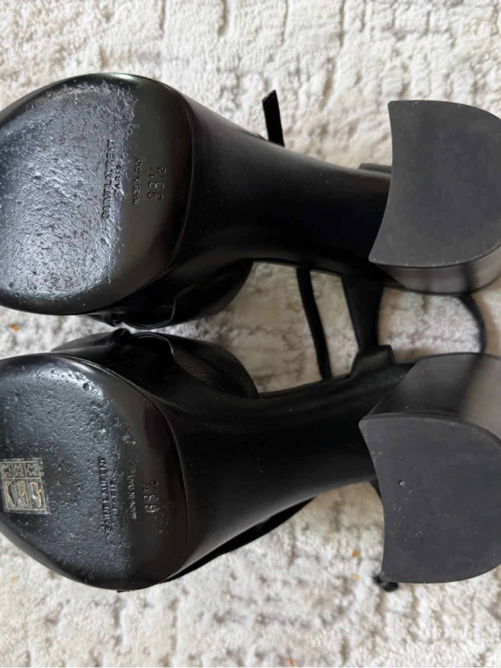 Saint Laurent Black Leather Knot Slingback Platforms - Picture 2 of 5